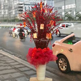 BÌNH HOA NỤ TẦM XUÂN CHÚC MỪNG - XUÂN TÀI LỘC - HT-0104