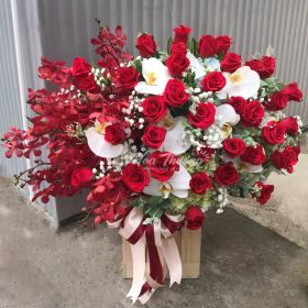 LẴNG HOA HỒNG ĐỎ & LAN ĐỎ CHÚC MỪNG - CẢM MẾN - HT-0138